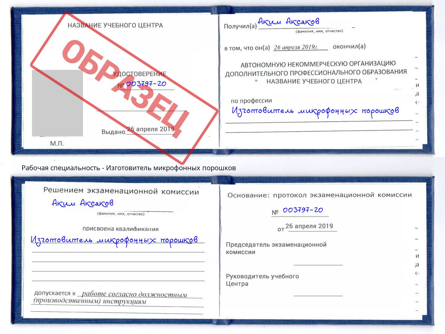Изготовитель микрофонных порошков Малгобек
