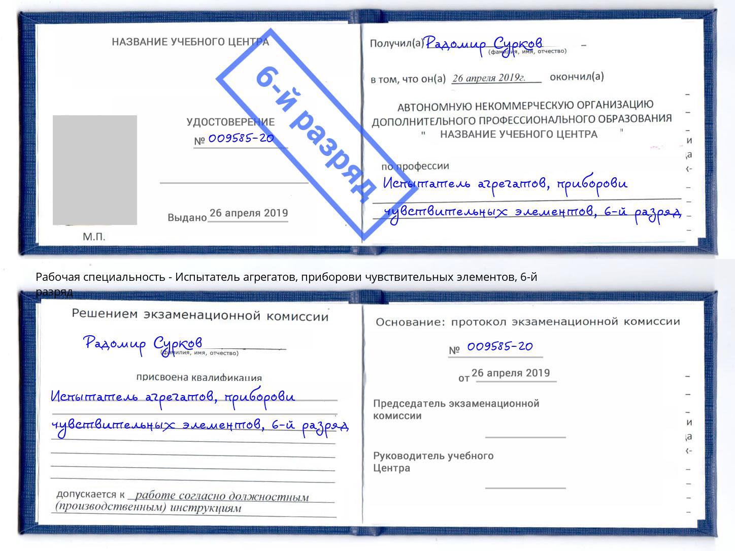 корочка 6-й разряд Испытатель агрегатов, приборови чувствительных элементов Малгобек