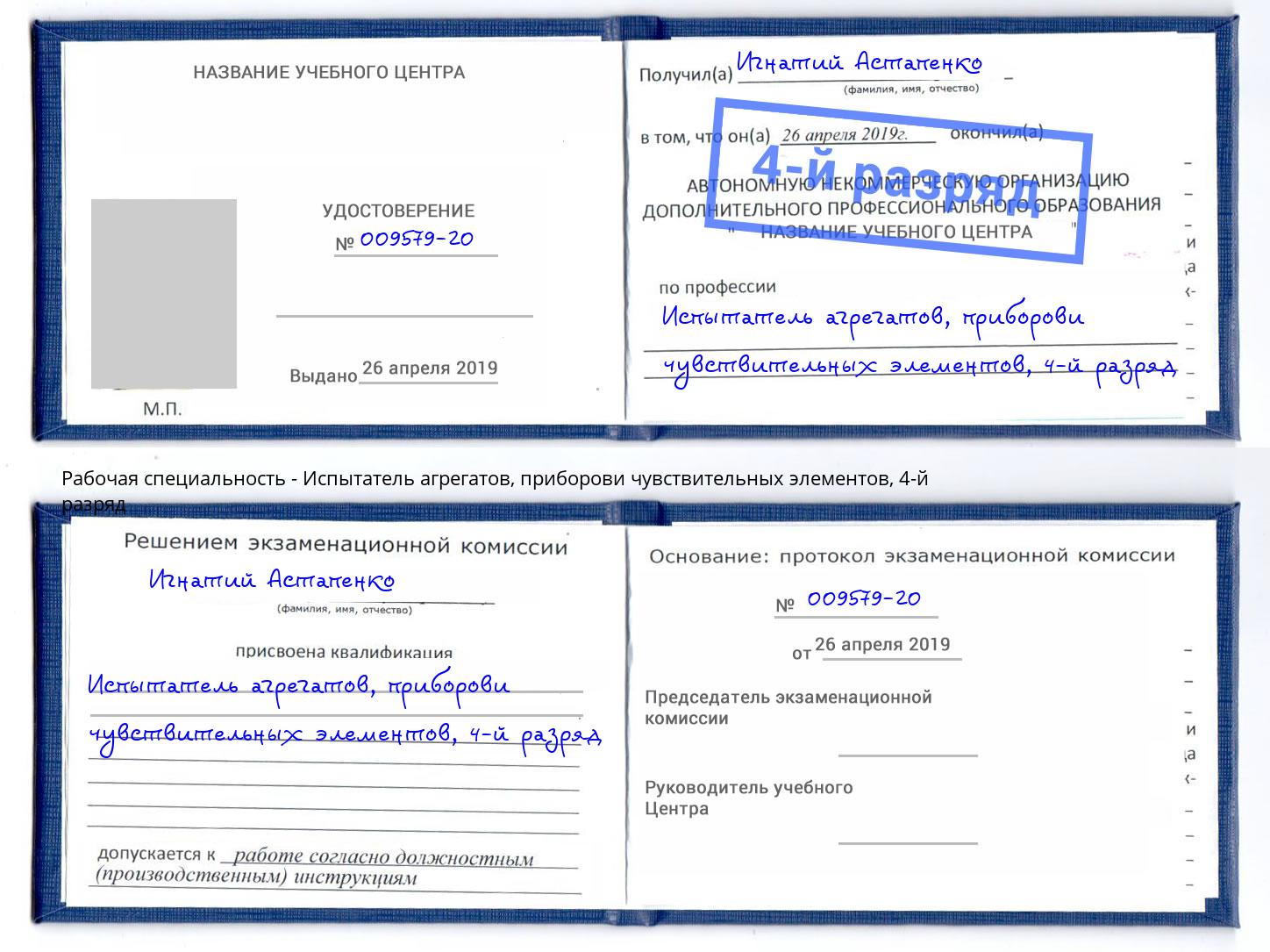 корочка 4-й разряд Испытатель агрегатов, приборови чувствительных элементов Малгобек