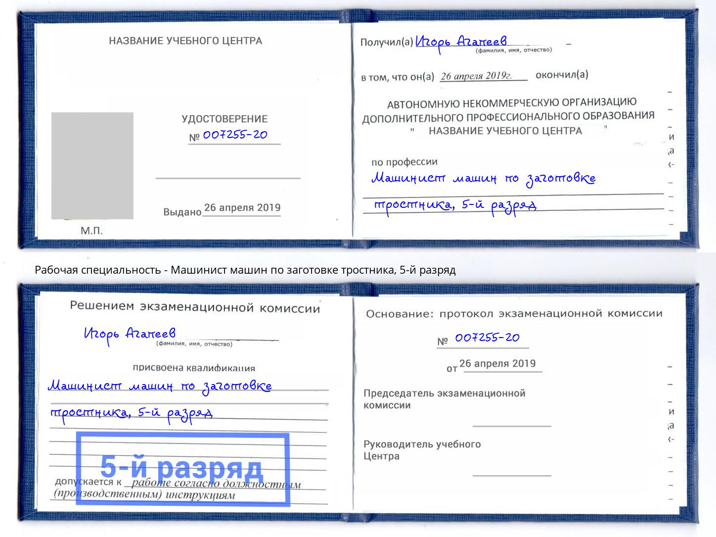 корочка 5-й разряд Машинист машин по заготовке тростника Малгобек
