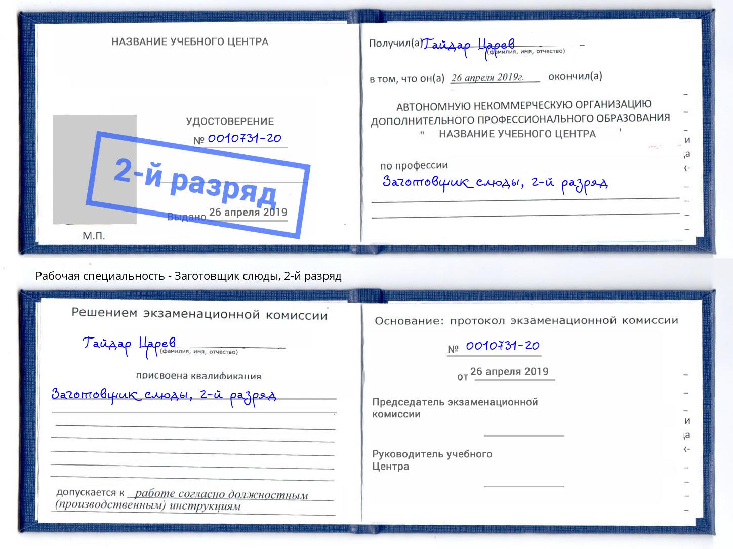 корочка 2-й разряд Заготовщик слюды Малгобек