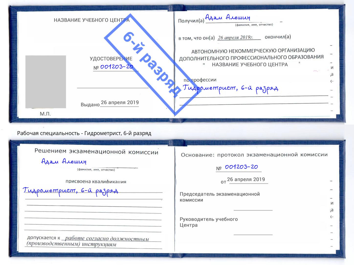 корочка 6-й разряд Гидрометрист Малгобек