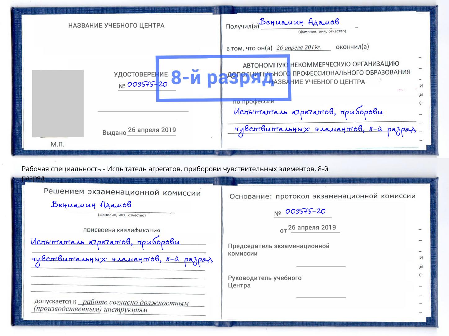корочка 8-й разряд Испытатель агрегатов, приборови чувствительных элементов Малгобек